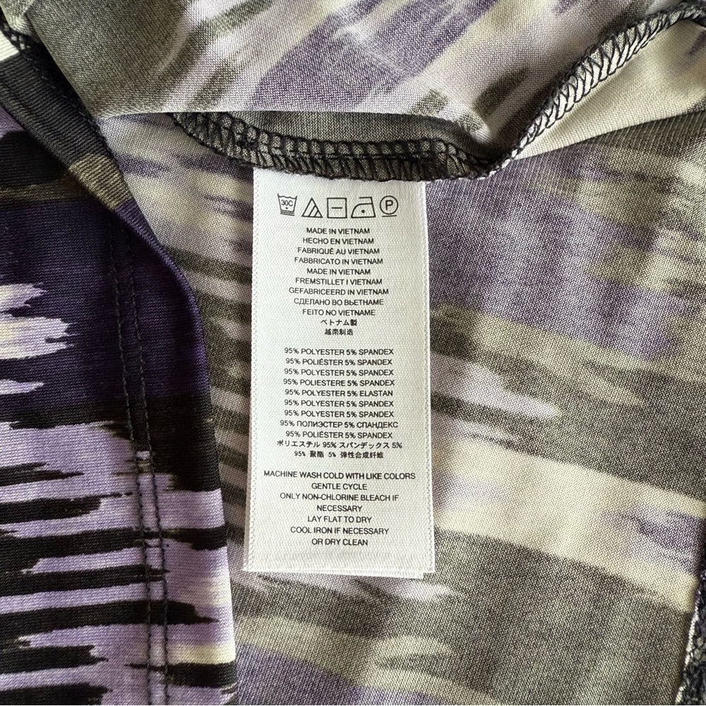 MICHAEL Michael Kors Black Purple Patterned Blouse Tank Cinched Shoulder Tassel - Picture 8 of 10